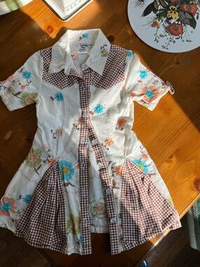 3T Beige Shirt with Brown Gingham Trim